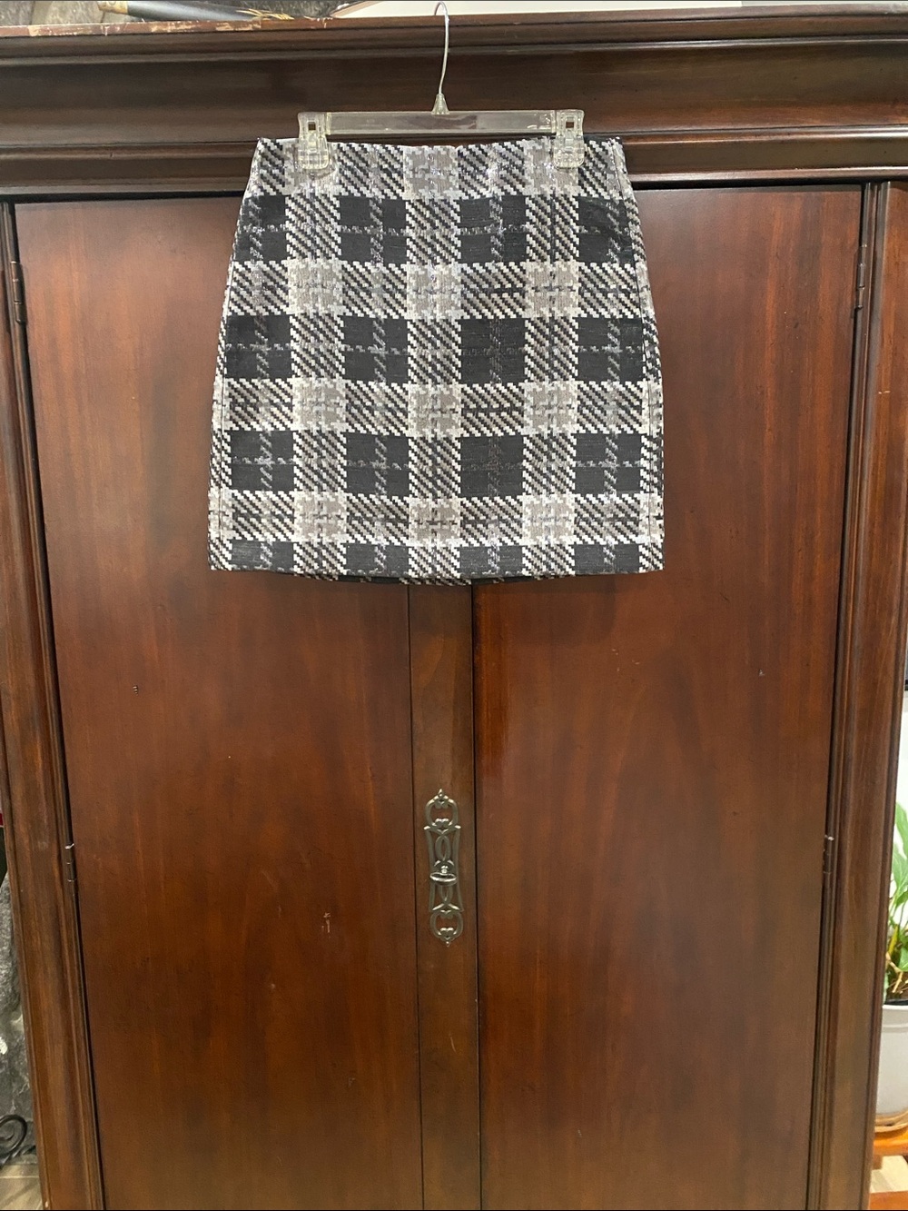 LOFT Black and White Plaid Tweed Mini Skirt